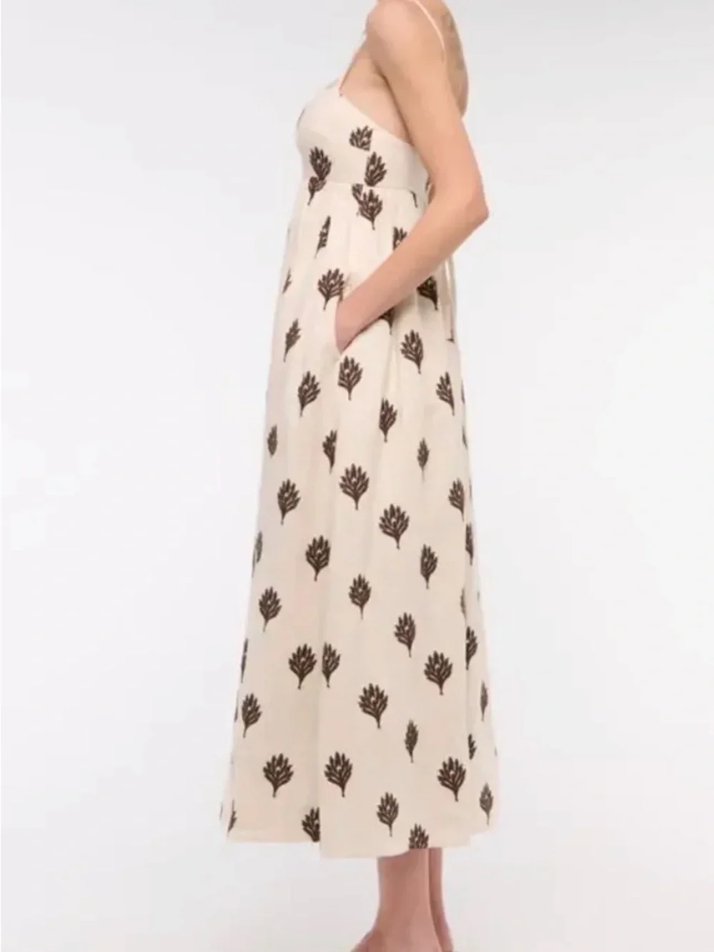Abercrombie & Fitch Cream Maxi Dress with Brown Leaf Print